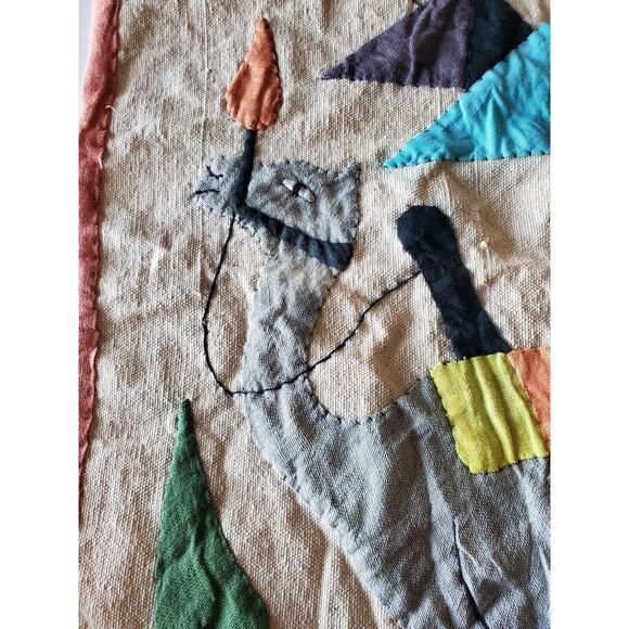 Vintage Fabric Art Camel Pyramids Egypt Rustic Hand Made 15.5" x 17" - Picture 2 of 5